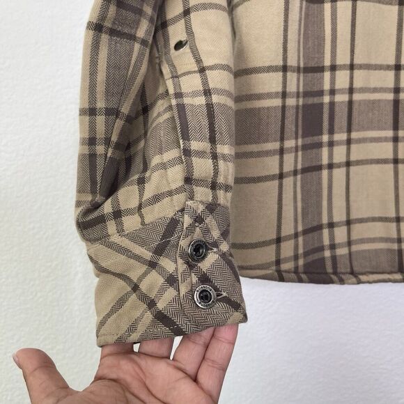 Billabong Mens Trucker Shirt/Jacket Small Tan Sherpa Lined Flannel Plaid Shacket - Picture 7 of 10